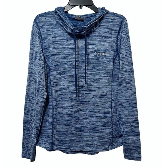COLUMBIA  Heather Blue Sun Trek Pullover Hoodie Sweatshirt Outdoors Hiking Med - Picture 1 of 7